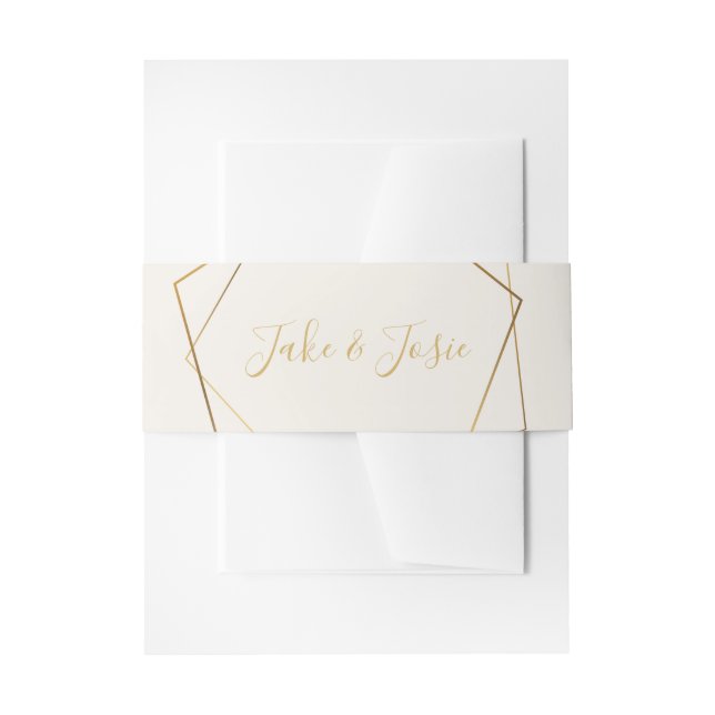 Gold effect geometric, names invitation belly band (Front Example)
