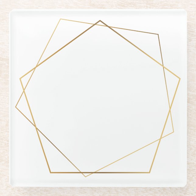 Gold effect geometric pentagon glass coaster (Front)