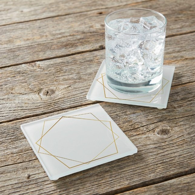 Gold effect geometric pentagon glass coaster (Gold effect geometric pentagon glass coaster.)