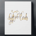 Gold-effect Gifts & Cards Wedding Table Sign Plaque<br><div class="desc">This wedding table sign,  "Gifts & Cards",  designed with a gorgeous whimsical swirly gold-effect calligraphy script on white background will add flair and personality to your wedding day or other special event in your life!</div>