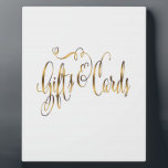 Gold-effect Gifts & Cards Wedding Table Sign Plaque<br><div class="desc">This wedding table sign,  "Gifts & Cards",  designed with a gorgeous whimsical swirly gold-effect calligraphy script on white background will add flair and personality to your wedding day or other special event in your life!</div>
