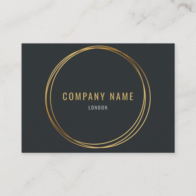Gold effect, gold rings, dark grey bold text business card (Front)