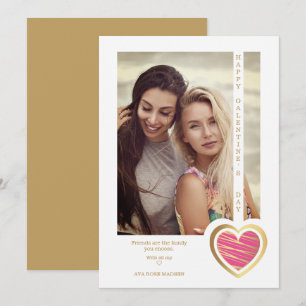 Gold Effect Hot Pink Heart Friend Happy Galentines