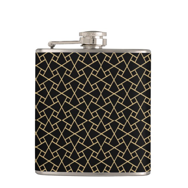 Gold-effect on Black Islamic Pattern Hip Flask (Front)