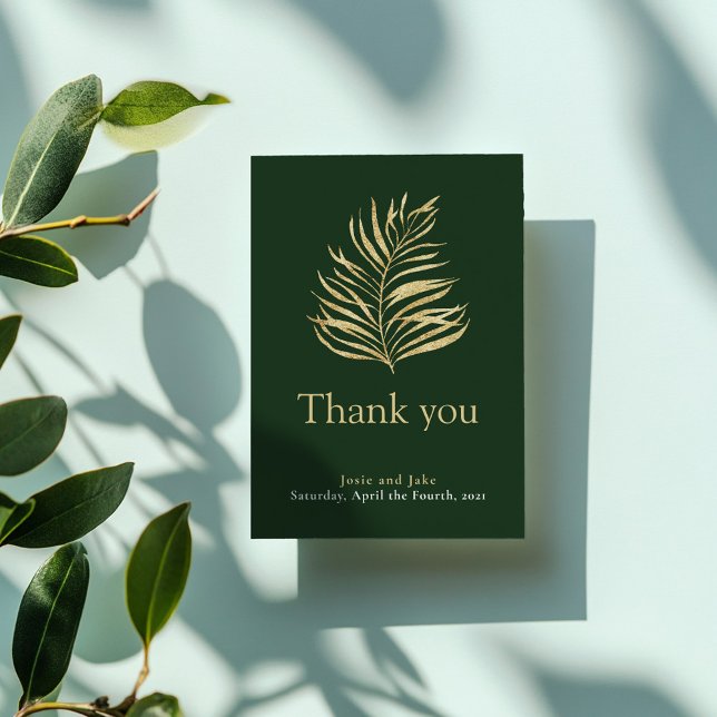 Gold effect palm leaf, photo wedding thank you card (Gold effect palm leaf, photo wedding thank you card.)