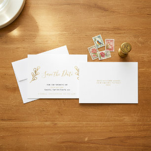 Gold effect petals save the date card