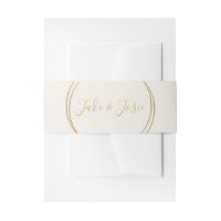 Gold effect, rings and names invitation belly band
