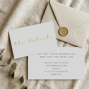 Gold effect script, the details light grey enclosure card