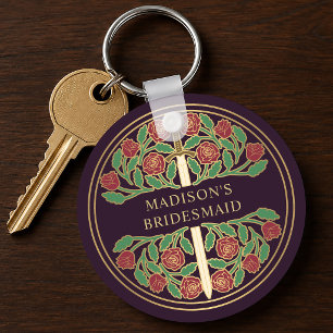 Gold Eggplant Floral Bridesmaid Royal Wedding Gift Key Ring