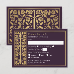 Gold Eggplant Medieval Sword Royal Wedding RSVP Card