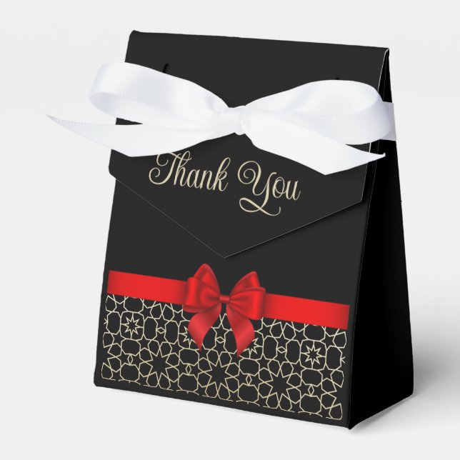 Gold Egypt Geometric Red Bow Birthday Thank You Favour Box (Front Side)