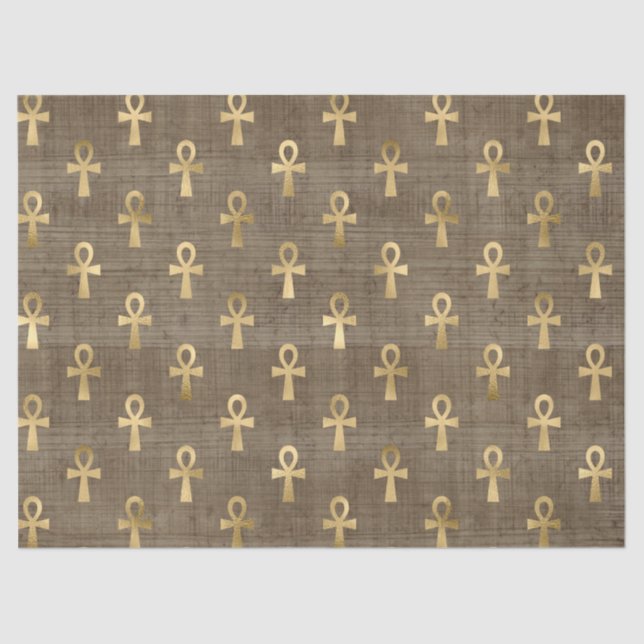 Gold Egyptian Ankh on Tan Decoupage Tissue Paper (Front)