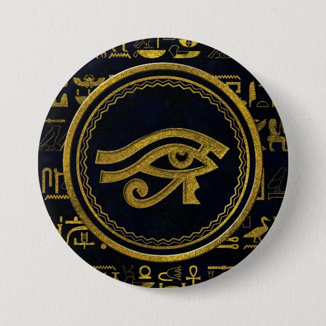 Gold Egyptian Eye of Horus - Wadjet 7.5 Cm Round Badge (Front)