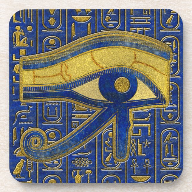 Gold Egyptian Eye of Horus - Wadjet Lapis Lazuli Coaster (Front)
