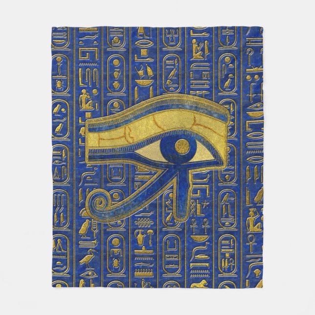 Gold Egyptian Eye of Horus - Wadjet Lapis Lazuli Fleece Blanket (Front)