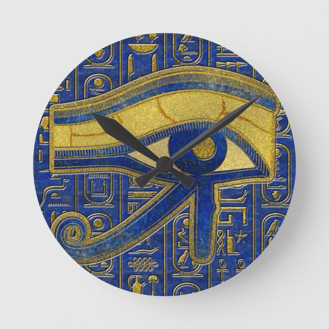 Gold Egyptian Eye of Horus - Wadjet Lapis Lazuli Round Clock (Front)