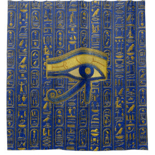 Gold Egyptian Eye of Horus - Wadjet Lapis Lazuli Shower Curtain