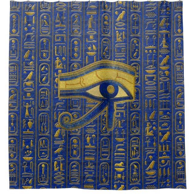 Gold Egyptian Eye of Horus - Wadjet Lapis Lazuli Shower Curtain (Front)