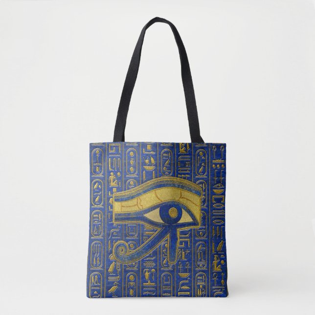 Gold Egyptian Eye of Horus - Wadjet Lapis Lazuli Tote Bag (Front)