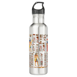 Gold Egyptian hieroglyphs and deities on black 710 Ml Water Bottle
