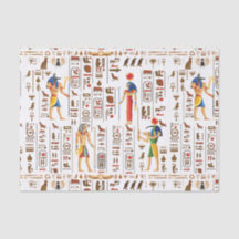 Gold Egyptian hieroglyphs and deities on black 