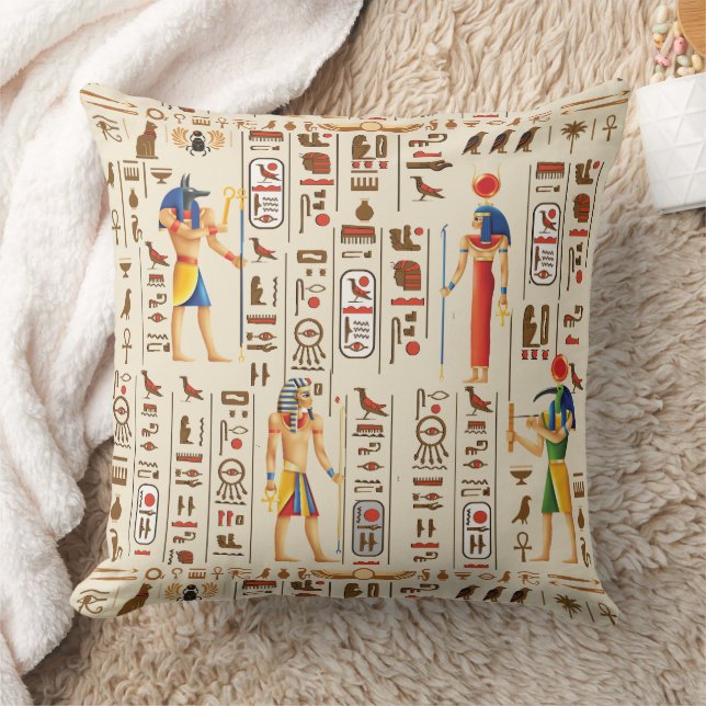 Gold Egyptian hieroglyphs and deities on papyrus Cushion (Blanket)