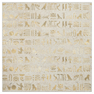 Gold Egyptian Hieroglyphs on Ivory Fabric