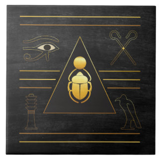 Gold Egyptian Scarab Ceramic Tile