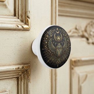 Gold Egyptian Scarab with Ankh Celestial Elements Ceramic Knob