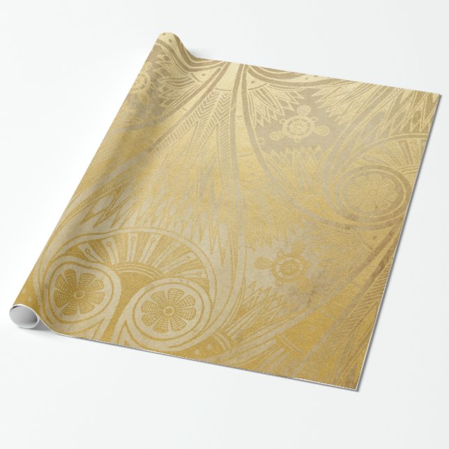 Gold Egyptian Scroll Design Gift Wrapping Paper (Unrolled)