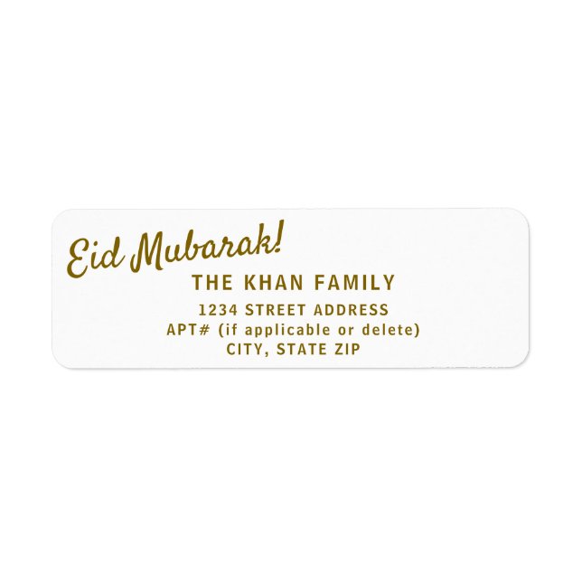 Gold Eid Mubarak Return Address Sticker Label (Front)