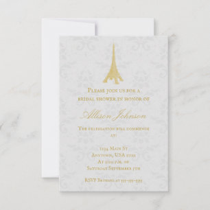 Gold Eiffel Tower Damask Bridal Shower Invite