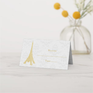 Gold Eiffel Tower Damask Reception Place Card
