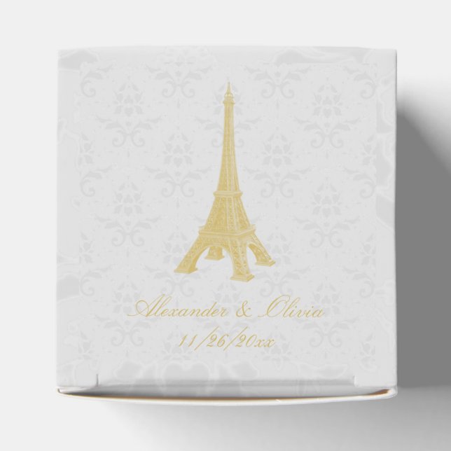 Gold Eiffel Tower Damask Wedding Favour Box (Top)