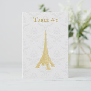 Gold Eiffel Tower Damask Wedding Table Card
