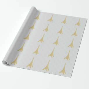 Gold Eiffel Tower Damask Wedding Wrapping Paper