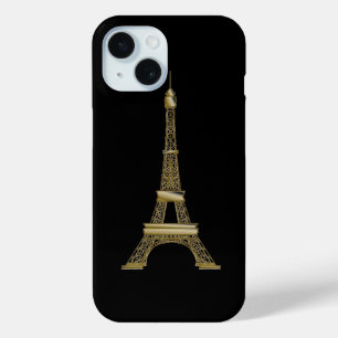 Gold Eiffel Tower French Black iPhone 15 Case