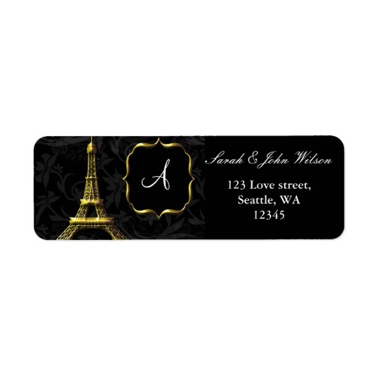 Gold Eiffel tower French Wedding Return Address Label