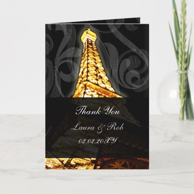 Gold Eiffel tower French Wedding Thank You Card (Front)