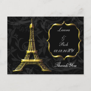 Gold Eiffel tower French Wedding Thank You Postcard