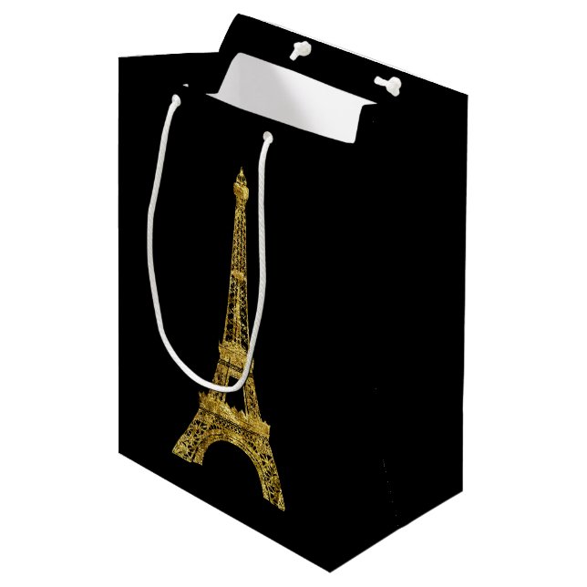 Gold Eiffel Tower Medium Gift Bag (Front Angled)