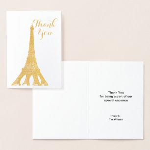 Gold Eiffel Tower Paris party thank you Foil Card