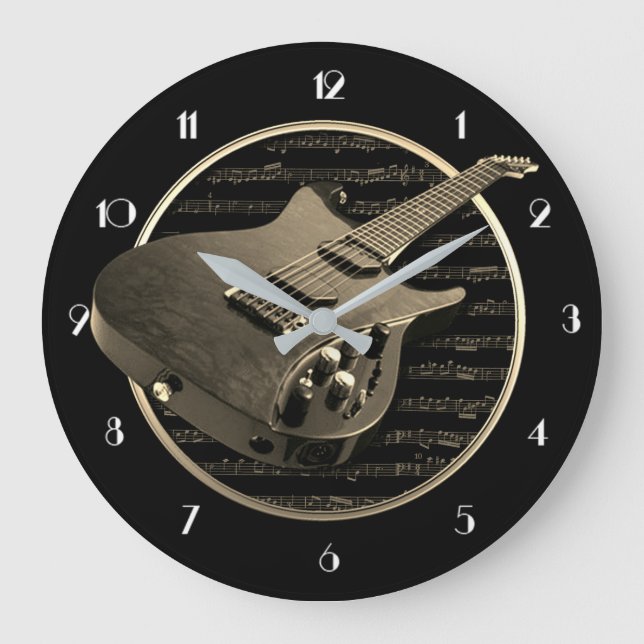 Gold Electric Guitar Round Wall Clock (Front)