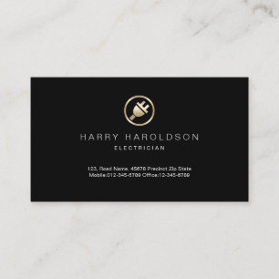 Gold Electric Plug Icon Electrician Business Card