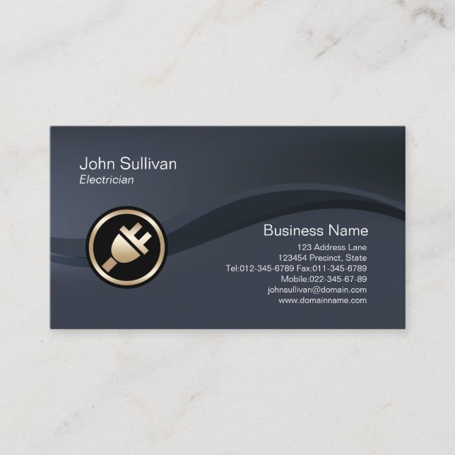 Gold Electric Plug Icon Electrician Business Card (Front)