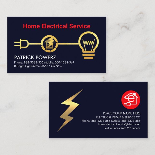 Gold Electrical Circuit Home Wiring Business Card (Front/Back)