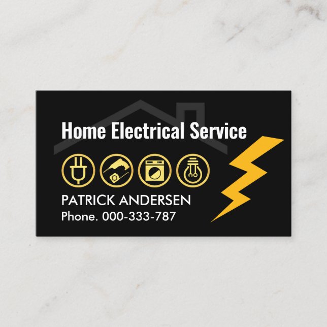Gold Electrical Icons Lightning Business Card (Front)