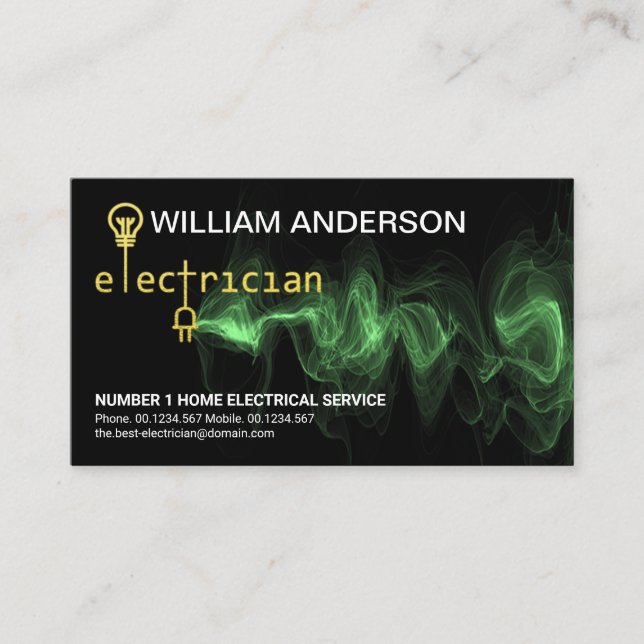 Gold Electrician Circuit Board Green Lightning Zap Business Card (Front)