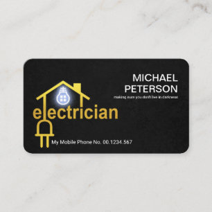 Gold Electrician Home Black Grunge Business Card