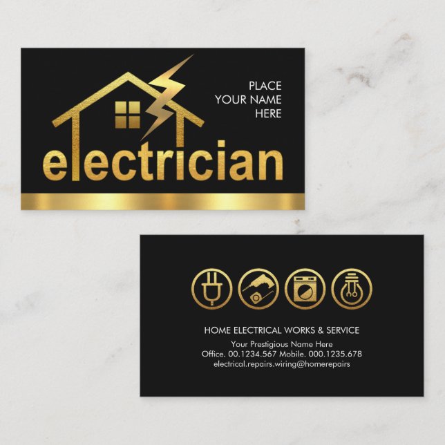 Gold Electrician Home Frame Business Card (Front/Back)